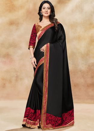 Black Embroidered Border Satin Saree