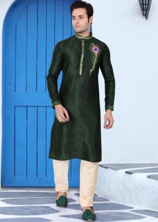 Readymade Green Straight Cut Kurta With Churidar
