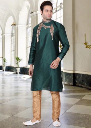Green Embroidered Readymade Kurta Churidar Set