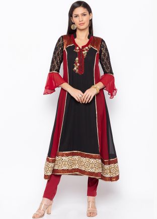 Readymade Black and Maroon Georgette Long Kurta