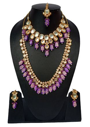 Purple Kundan Studded Dual Necklace Set