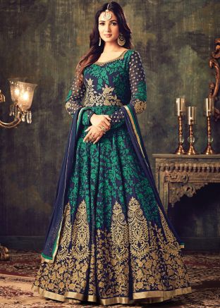 Sonal Chauhan Blue Anarkali Style Suit Set