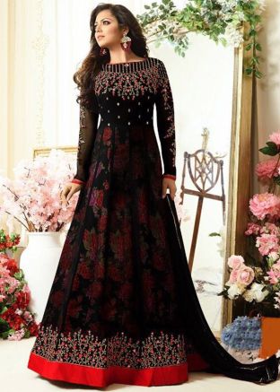 Drashti Dhami Black Anarkali Suit In Georgette