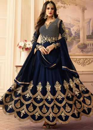 Blue Heavy Border Anarkali Suit Set
