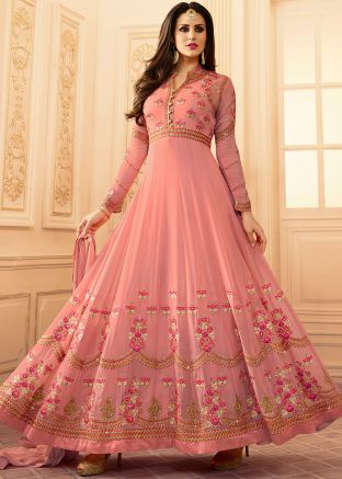 Pink Anarkali Georgette Suit Set & Dupatta
