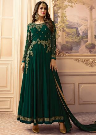 Green Emroidrered Anarkali Suit Set