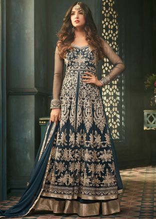 Sonal Chauhan Blue Embroidered Anarkali Suit Set