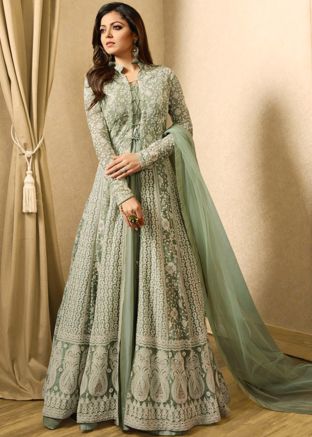 Drashti Dhami Green Anarkali Suit Set In Georgette