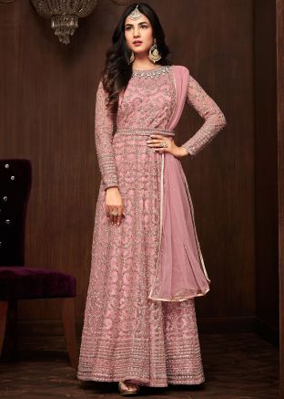 Sonal Chauhan Pink Embroidered Anarkali Suit Set
