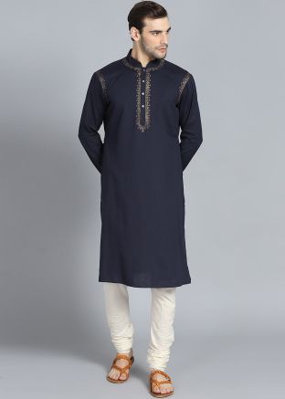 Navy Blue Embroidered Readymade Kurta Churidar