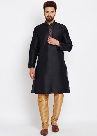 Black Readymade Embroidered Kurta Churidar