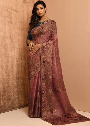 Brown Banarasi Silk Saree With Resham Work
