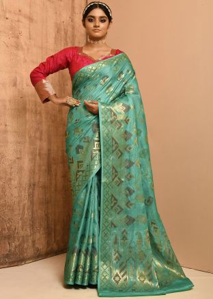 Turquiose Zari Woven Banarasi Silk Saree