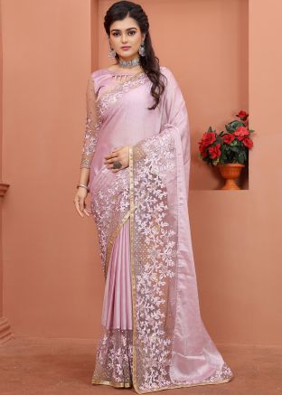 Purple Embroidered Art Silk Saree & Blouse