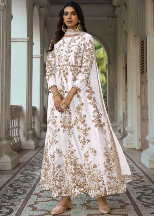 White Embroidered Abaya Style Suit Set