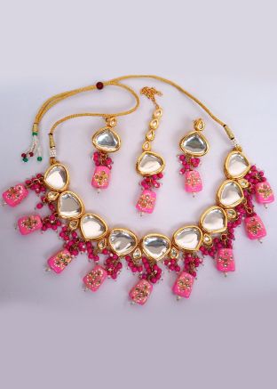 Pink Meenakari Work Necklace Set 