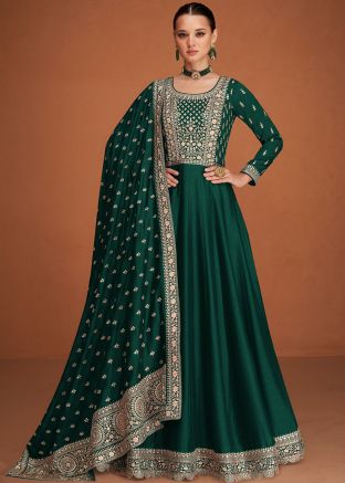 Green Anarkali Style Suit In Silk