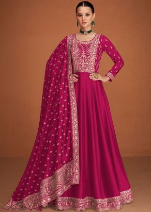 Pink Zari Embroidered Anarkali Suit