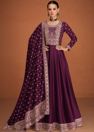Purple Sequins Embellished Anarkali Suit