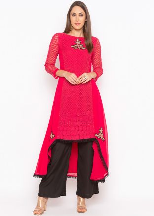 Readymade Red Georgette Asymmetric Long Kurta