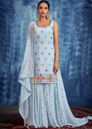 Peach Straight Cut Sharara Suit Set