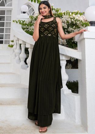 Green Gathered Style Palazzo Suit Set