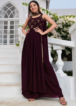 Purple Georgette Straight Cut Palazzo Suit Set