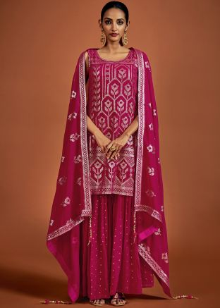 Pink Readymade Embroidered Gharara Style Suit