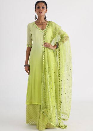 Green Mirror Work Palazzo Suit Set