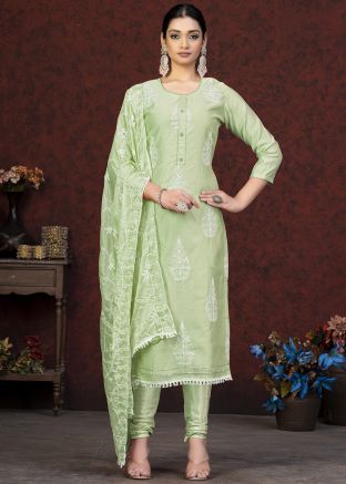 Green Sequins Embroidered Palazzo Suit Set