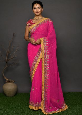 Pink Stone Embellished Georgette Saree