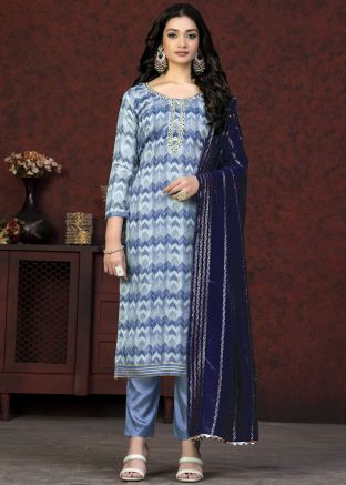 Blue Art Silk Embroidered Pant Suit Set