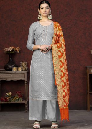 Grey Woven Work Jacquard Suit Set