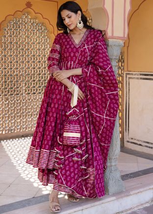 Readymade Magenta Floral Printed Anarkali Suit