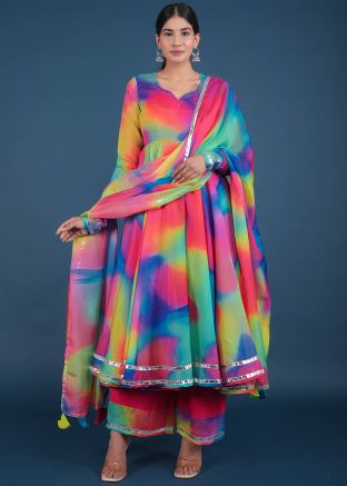 Readymade Multicolored Anarkali Suit In Organza