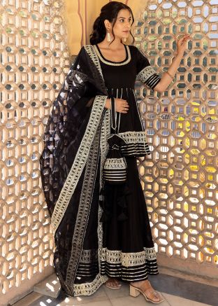 Readymade Black Lace Embroidered Sharara Suit