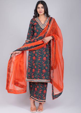 Readymade Green Block Printed Palazzo Suit Set