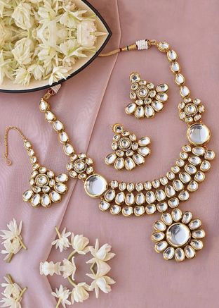 Golden Kundan Embellished Bridal Necklace Set