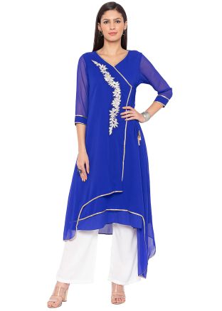 Blue Readymade Asymmetric Long Kurta
