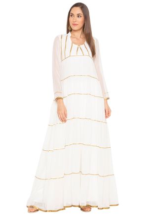 White Readymade Multi Tiered Long Kurta