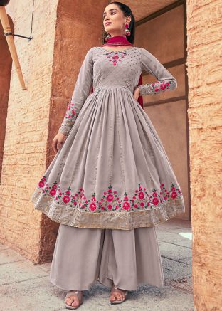 Mouve Sequins Embellished Palazzo Suit Set