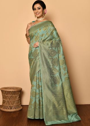 Blue Zari Woven Party Saree In Banarasi Silk