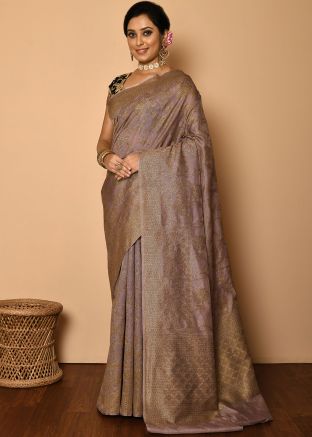 Purple Banarasi Silk Saree With Zari Woven Border