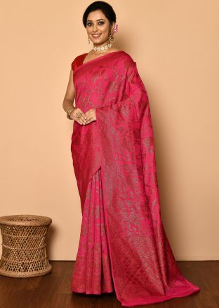 Pink Festive Zari Woven Saree With Heavy Pallu