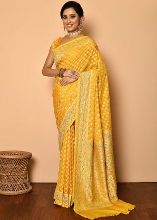 Yellow Zari Woven Festive Saree In Georgette