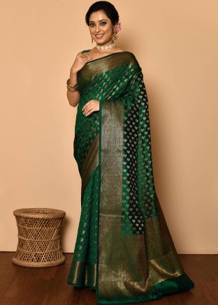 Green Zari Woven Silk Saree & Blouse 
