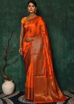 Orange Festive Zari Woven Silk Saree