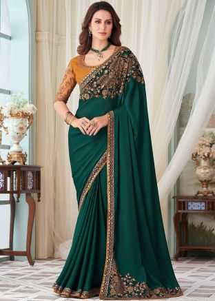 Green Heavy Pallu Saree In Art Silk