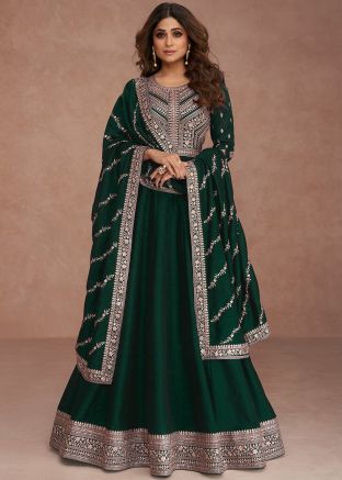 Shamita Shetty Green Silk Embroidered Suit Set
