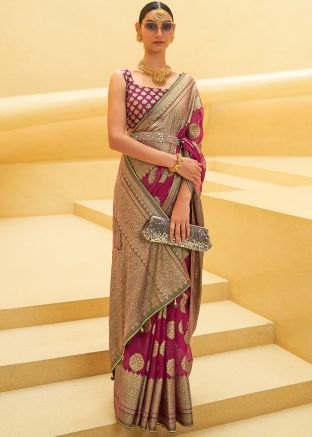 Pink Tussar Silk Brasso Saree
